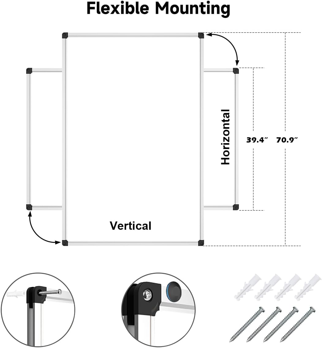 XBoard Magnetic Whiteboard 72 x 40 Inch, Dry Erase White Board for Wall with Marker Tray 6' x 3' | Aluminum Frame Message Presentation Board