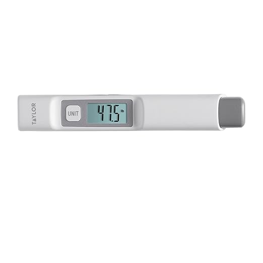 Taylor Kinetic Powered Digital Luggage Scale, 110 lb Capacity, No Batteries Required, Lightweight Travel Scale with Durable Nylon Strap and Clip, Portable Suitcase Weight Checker for Travelers, White