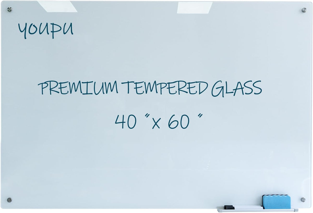 Magnetic Glass Writeboard 40"x60" Premium Tempered Dry Erase Boards Wall Mounted Frameless Whiteboard Bulletin Message Boards (White)