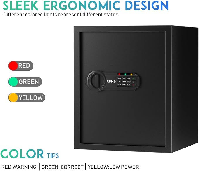 RPNB Digital Home Safe Box,Personal Safe,Money Safes for Home,1.52 CuFt | Cabinet Safes with Keys,Electronic Code Lock,Small Metal Safe for Home,Steel Alloy,Office,Hotel,Business,Jewelry