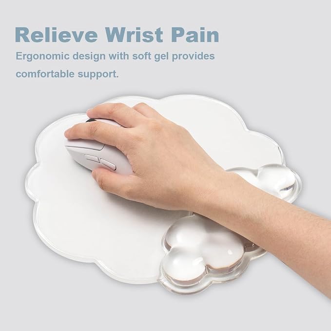 Clear Cloud Wrist Rest and Gel Mouse Pad for Keyboard Ergonomic Wrist Pad | Cooling Comfort Pain & Fatigue Relief Easy to Clean Office Accessories
