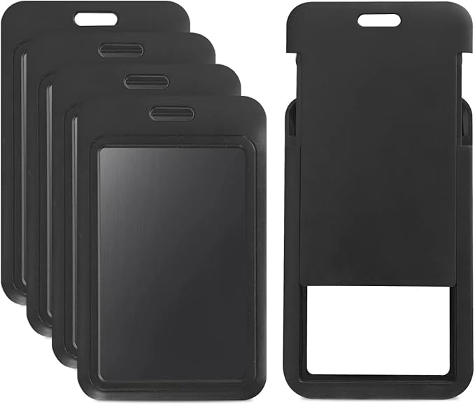 5 Pcs ID Badge Holder,Vertical Key Name Card Protector,Hard Plastic Cover Holders for Lanyard Men Women Work Office Nurse Teacher Student Photocard