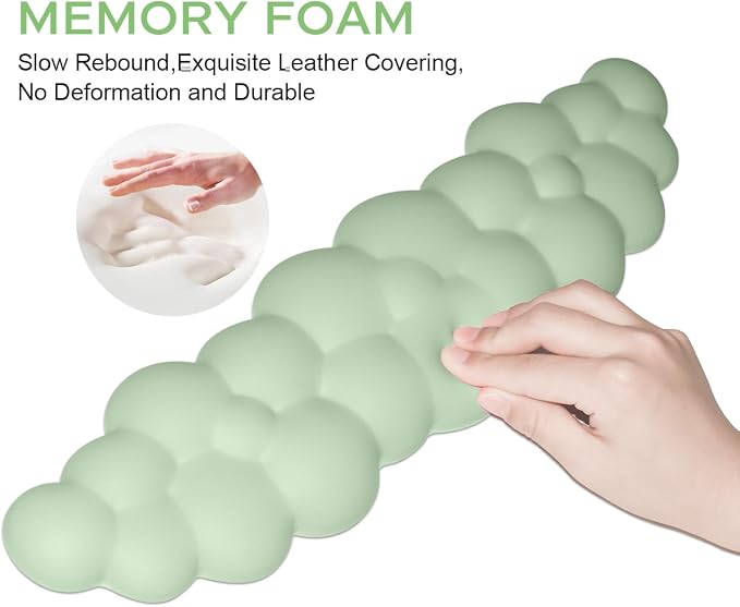 JIKIOU Upgrade Leather Cloud Wrist Rest for Keyboard and Mouse & Cup Pad | Wish Gift-Cute Cloud Shape, Comfortable and don’t Irritate to Skin, Non-Slip PU Base,Soft Memory Foam filled for Pain Relief