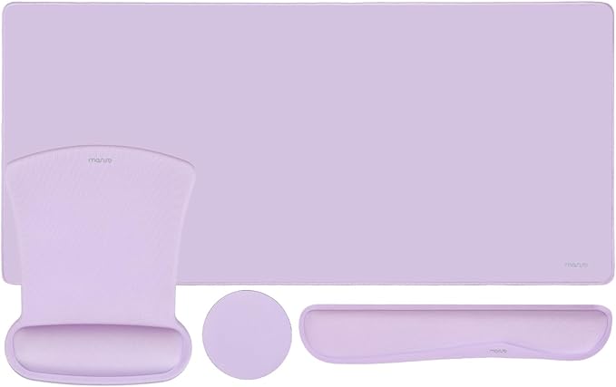 MOSISO Keyboard Mouse Pad Set, Large Gaming Mousepad&Keyboard Wrist Rest&Mouse Wrist Rest&Coaster, Ergonomic Non-Slip Mousepad&Easy Typing Cushion with Memory Foam for Home Office, Dusty Lilac