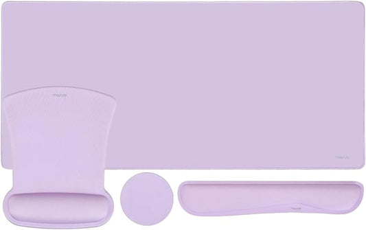MOSISO Keyboard Mouse Pad Set, Large Gaming Mousepad&Keyboard Wrist Rest&Mouse Wrist Rest&Coaster, Ergonomic Non-Slip Mousepad&Easy Typing Cushion with Memory Foam for Home Office, Dusty Lilac