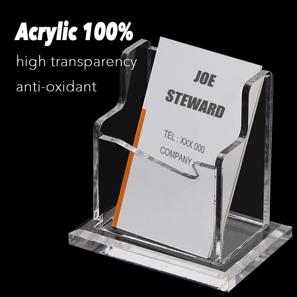 PARTSPOWER 2 Packs Acrylic Business Card Holders for Desk, Vertical Clear Business Name Card Display Stand, Desk Accessory Business Name Card Organizer (Vertical, 1-Slot)