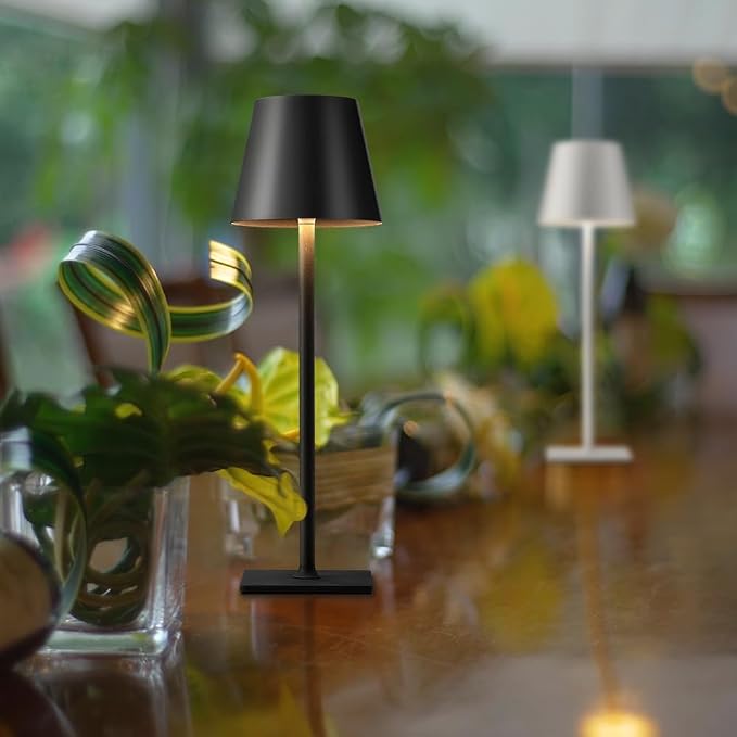 KDG 2 Pack Cordless Black Table Lamps, RGB Color Stepless Dimming Desk Lamp | 4000mAh Battery Operated Rechargeable Portable LED for Restaurant, Bedroom, Outdoor Garden, Camping, Coffee Shop, Nightlight