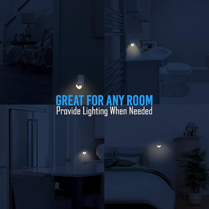 AULTRA Night Light LED Round Night Lights Plug Into Wall - Dusk to Dawn Sensor Activated, Automated On & Off, Used for Kitchen, Bathroom, Home Improvement, Bedroom 6-Pack