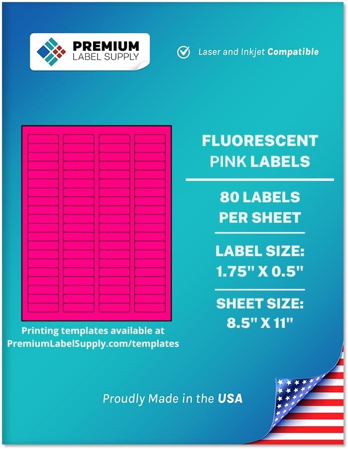 Premium Label Supply Bright Neon Color Fluorescent Sticker Labels - 1.75" x 0.5" Return Address Labels - (Fluorescent Pink, 2000 Labels)