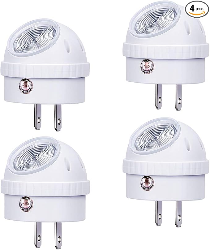 Emotionlite Plug-in Night Lights, Neutral White LED Nightlight, 360° Rotation, Dusk to Dawn Sensor, Kids, Adult, Bedroom, Hallway, Bathroom,Kitchen, Stairways, Corridor, 4 Pack