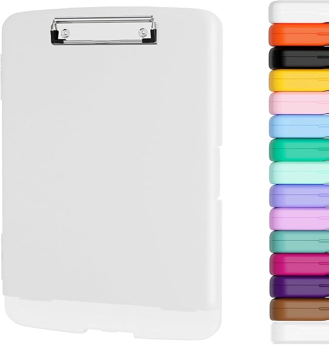 Piasoenc Clipboard with Storage, 8.5 x 11 Clip Board with Pen Holder, White | High Capacity, Heavy Duty Plastic Organization Box for A4 Legal Paper Folder, Folio & Side-Opening Nurses, Teachers, Student