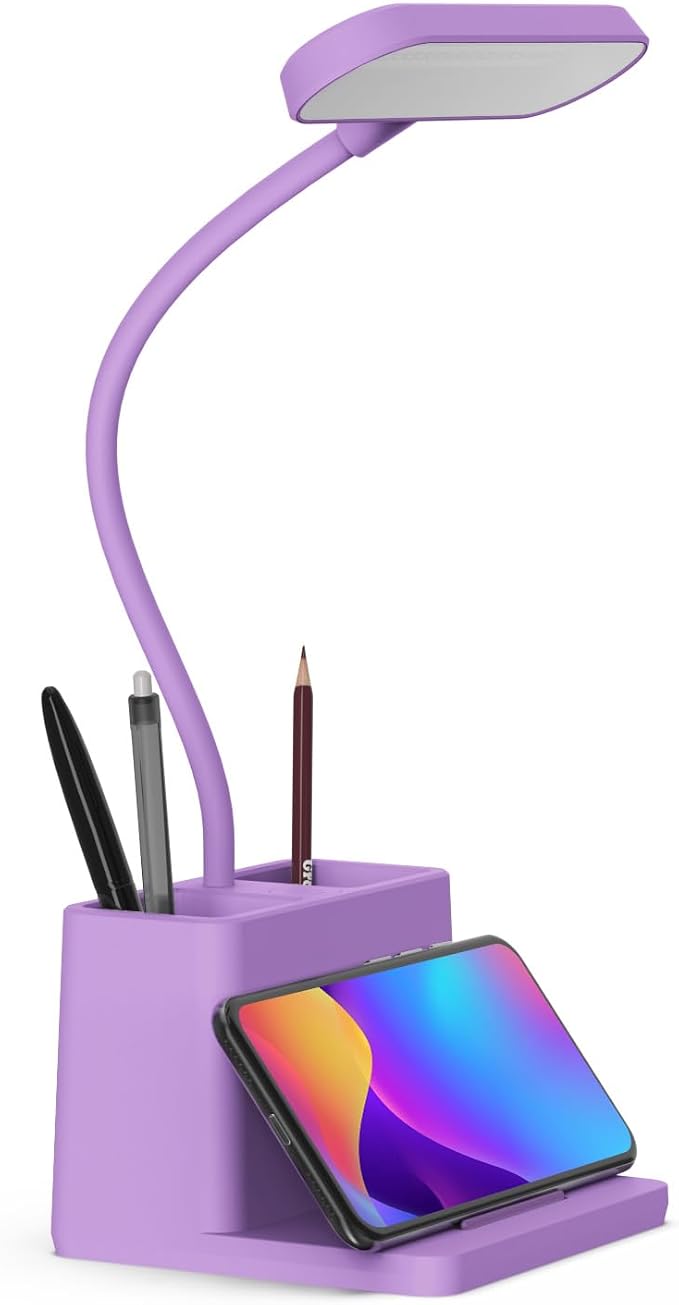 Purple Desk Lamp, Cute Table Light for Home Office College Dorm | Small, LED, Rechargeable, Battery Operated, Cordless, Gooseneck, Mini, Study Accessories, for Teen Girls