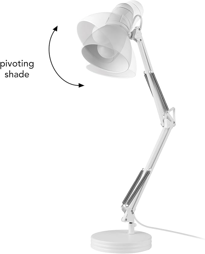GLOBE Electric 52024 28" Swing Arm Architect Desk Lamp, Matte White, Rotary Switch on Shade, Partially Adjustable Arm, Modern Lighting for Bedroom or Office, Timeless, Indoor Lights(Pack of 2)