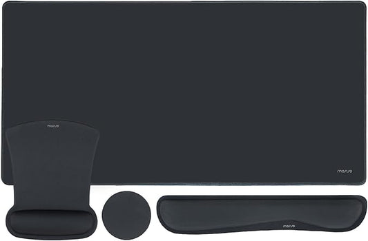 MOSISO Keyboard Mouse Pad Set, Large Gaming Mousepad&Keyboard Wrist Rest&Mouse Wrist Rest&Coaster, Ergonomic Non-Slip Mousepad&Easy Typing Cushion with Memory Foam for Home Office, Slate Gray