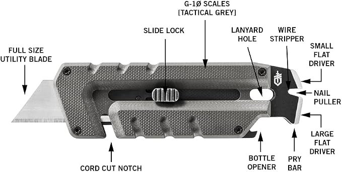 Gerber Prybrid Pocket Knife Multitool 8-in-1 Box Cutter, Bottle Opener,Grey