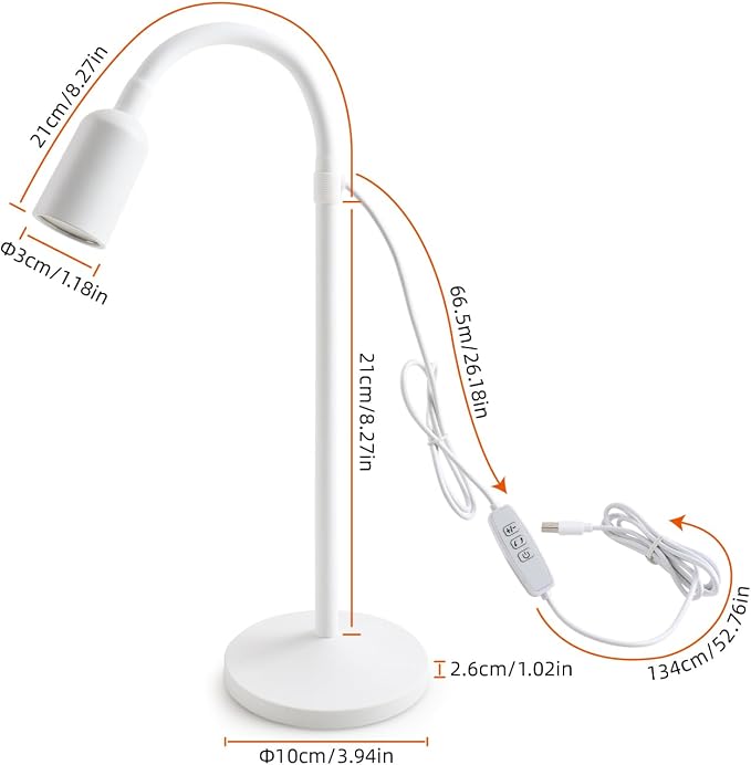 DAMI Dimmable LED Desk Lamp USB Powered, 3 Color Modes Flexible Gooseneck Reading Light, Eye-Caring Small Table Lamp for Home Office Study Bedroom Dorm Bedside - White