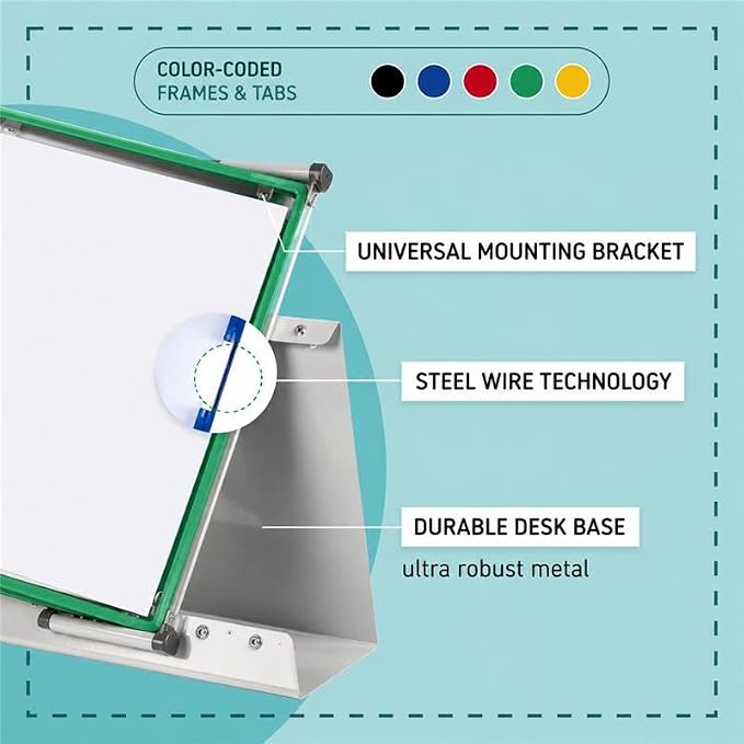 Tarifold Desktop Reference Display System, 20 Pockets, Expandable, Green | 20 double-sided PVC pockets, holds 40 letter-size sheets, sturdy metal base, quick-find indexing, quick and easy to assemble