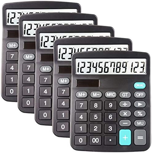5 Pack Calculators Large Display for Desk, Solar Calculator, Basic 12 Digit Big Button Office Calculator(Black)(AA Battery Included)