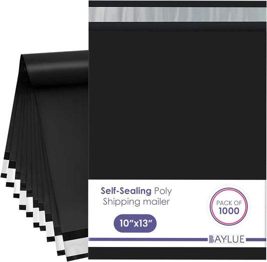 Black Poly Mailers 10x13 Inch | Strong Adhesive Self-Seal Mailing Bag | Tamper, Tear, Water Resistant polymailer | Thick Strong Material Mailer Poly Bag | Clothing shipping Bags | 1000 Pcs Bulk