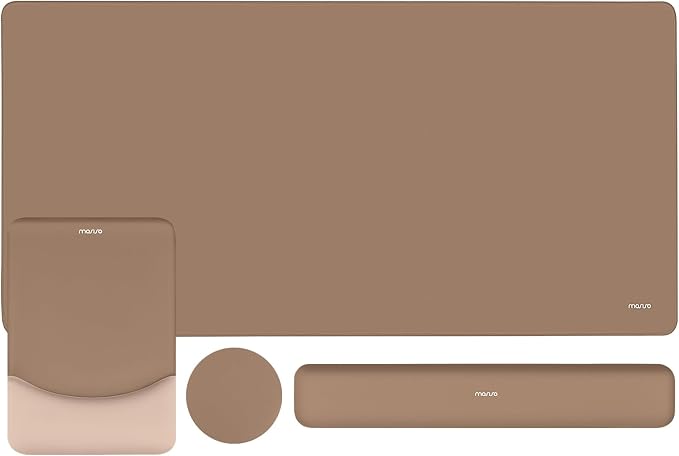 MOSISO Keyboard Mouse Pad Set, Large Gaming Mouse Pad&Keyboard Wrist Rest | Rectangular Mousepad with Wrist Rest&Coaster, Ergonomic Non-Slip&Easy Typing Pad with Curved Silicone Lining, Mocha