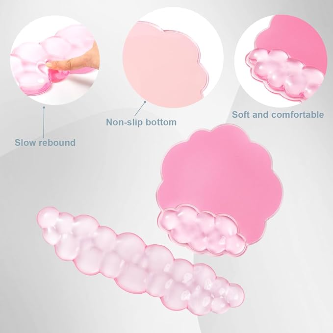 Pink Cloud Gel Wrist Rest for Keyboard and Mouse, Ergonomic Mouse Pad with Wrist Support Non-Slip Base for Typing Pain Relief/Computer/Laptop/Gaming/Home/Office (Cloud Shape, Pink)