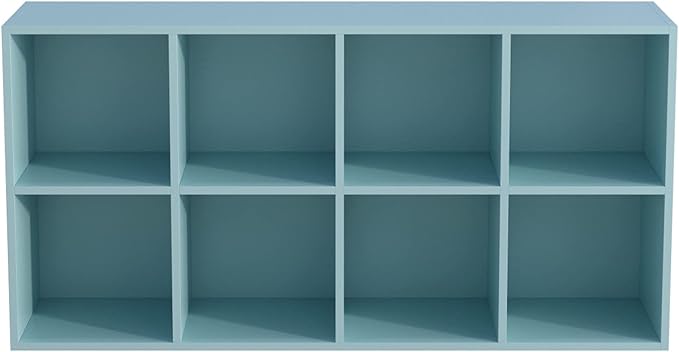 OSCHF 8-Cube Storage Shelf Bookcase - Wooden 4-Tier Floor Standing Open Bookshelf, Modern TV Stand up to 55 Inchs for Home and Office, Light Blue