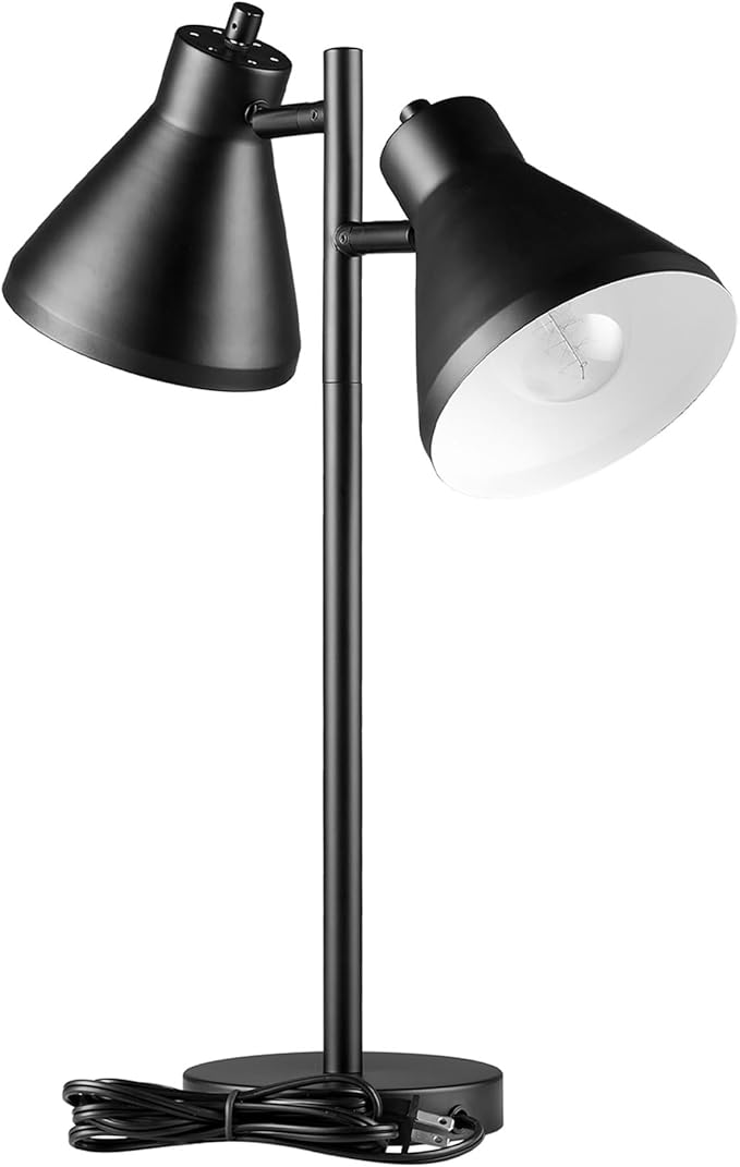 Globe Electric 18" 2-Light Desk Lamp, Industrial Design, Pivoting Heads, Matte Black Finish, Dual On/Off Switches, E26 Base, 52999