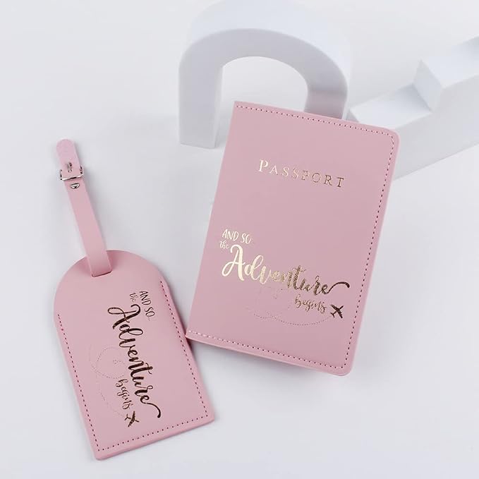 Belsmi Passport and Luggage Tags Set Travel Suitcase Tag (Style 1 - Pink)