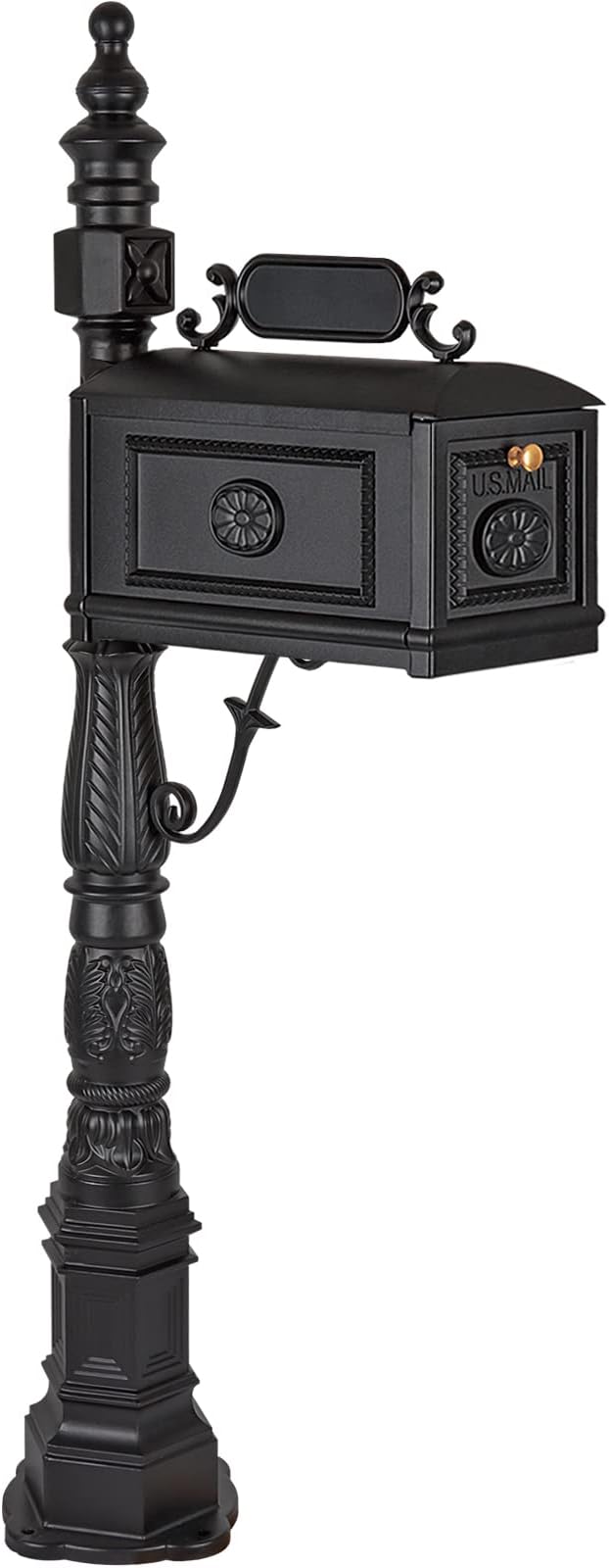 Polar Aurora Barcelona Decorative Post Mailbox Combination Stratford Heavy Duty Postal Mail Box Cast Aluminum(Black)