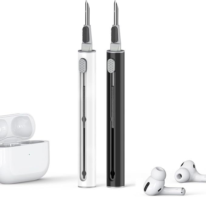 Inesore Multi Cleaning Kit for AirPods & All Bluetooth Earbuds(White+Black) | 3-in-1 Design with Brush,Sponge & Metal Tip, Airpod Cleaning, Phone Cleaner, Earbud Cleaning, Electronic Device Cleaning Tool