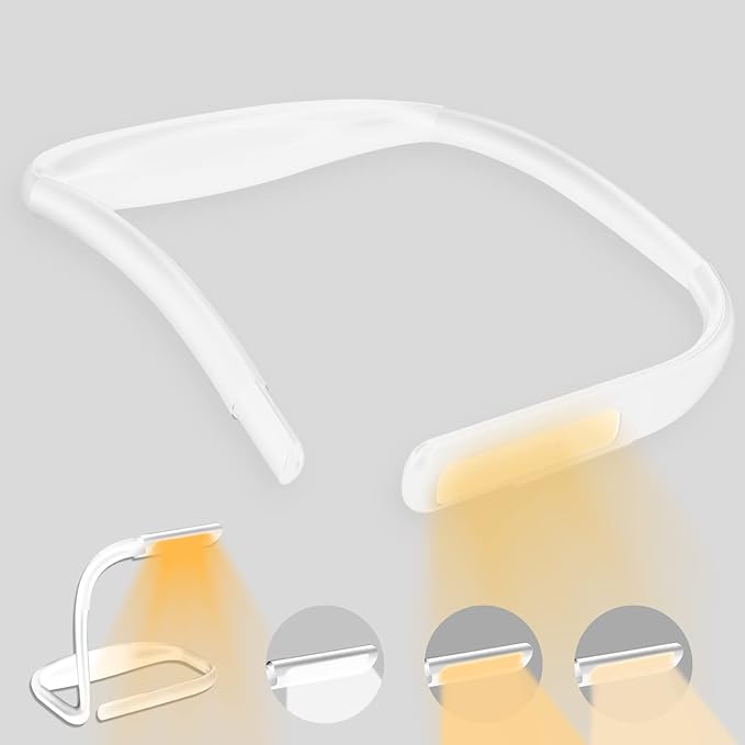 LED Neck Reading Light, Book Light for Reading in Bed, Adjustable Brightness Desk Lamp, 3 Color Modes, Flexible Arms for Repairing, Night Running, Walking, Knitting, Camping
