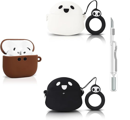(3Pack+Cleaner Pen) XMBYGY Case for AirPods 4 Wireless Earbuds with 3 in 1 Cleaning Pen kit, Silicone Cute Cartoon Charging Case Shockproof Protective Cover and Carabiner for AirPods 4th Generation