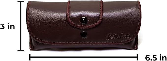 Calabria Double Snap Belt Loop Eyeglass Case PU Leather Brown 3Pack Old School Eye Glasses Pouch Semi-Hard Sunglass Holder