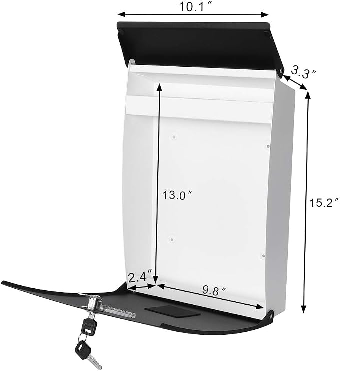 Mail Boxes with Key Lock for Outside,Security Drop Box with Key,Security Key Drop Box for Letters Newspapers, Cards, Wall Mounted Large Capacity Mailbox, 15 3/5" x 10 3/5" x 3 1/2"