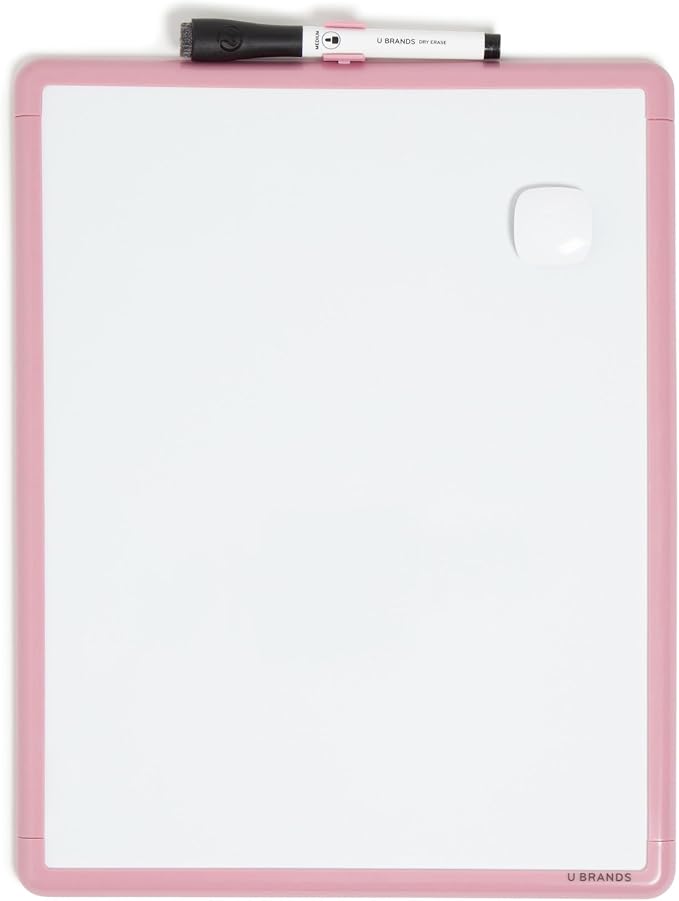 U Brands Dry Erase Whiteboard, 11" x 14", Small Whiteboard, Pink Frame