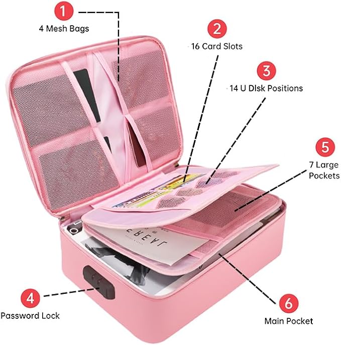 Fireproof Bag with Lock, Waterproof Fireproof Document Organizer for Safe Storage – Large Capacity File Storage Case for Home, Office, and Travel (pink)