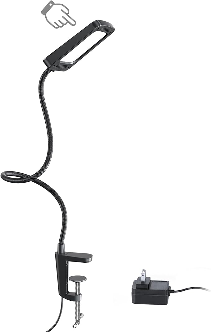 TROND LED Desk Lamp with Clamp, 6000K Daylight, Flexible Gooseneck on Light | 1000LM Super Bright 3-Level Dimmable Desk Light Extra-Long, Eye-Care Clamp Lamp for Painting, Workbench,Reading