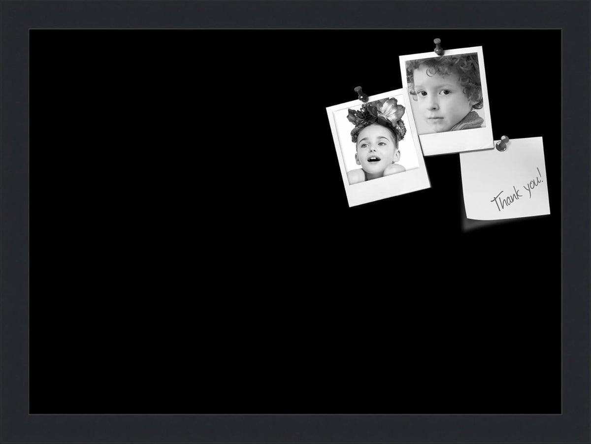PinPix 18x13 Inch Cork Bulletin Board. This Decorative Framed Pin Board Comes with Solid Black Design and a Satin Black Frame. Ideal for Home Office Decor or Message Board (PinPix-622)