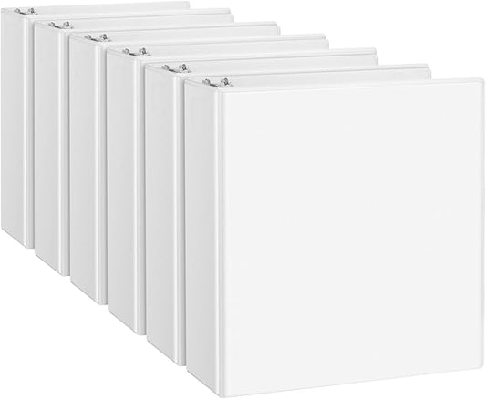 CIXILDTS 1.5-inch D Ring Binders, 3 Ring Binder Fit US Letter Size Paper, 1-1/2" Slant D Ring View Binder with 2 Pocekts, 6-Pack,White