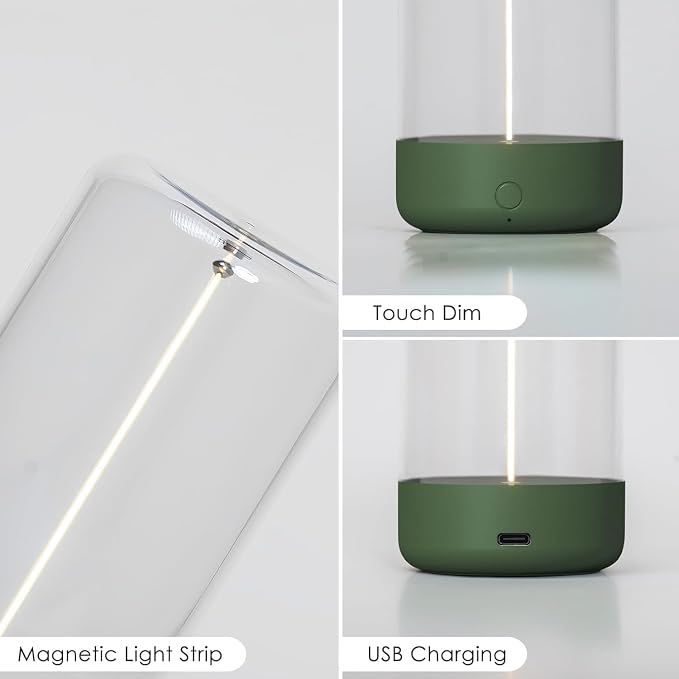 Mini Minimalist Table Lamp, Rechargeable Night Stand Lamp, Dark Green