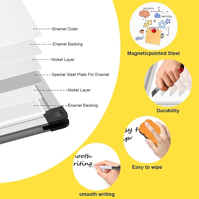 XBoard Porcelain Magnetic Dry Erase Board 36 x 24 Inches | Porcelain Whiteboard with Aluminium Frame 3' x 2' , Enamel White Board for Home School Office