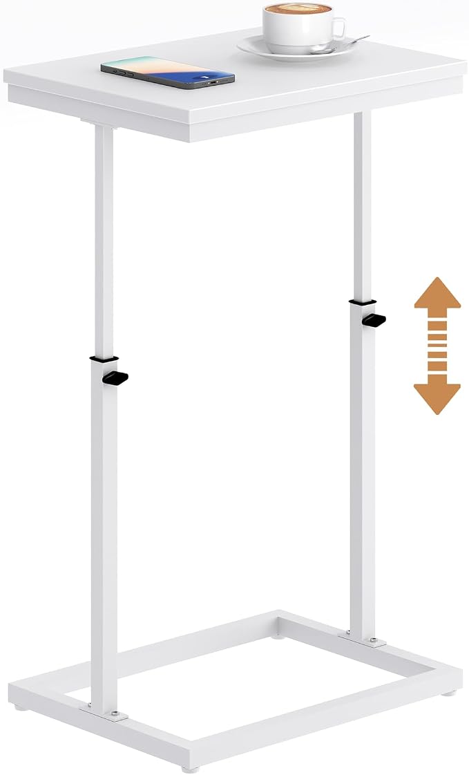TUTOTAK End Table, Side Table, Tall Couch Table, Sofa Table | for Living Room, Bedroom, White TB01BW083P
