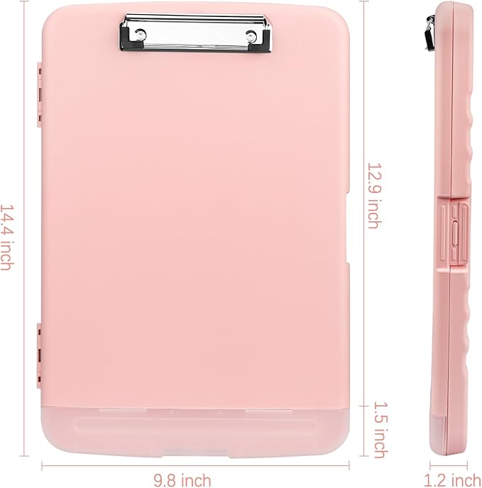 Meiikun Clipboard with Storage, Plastic Clipboards 8.5x11 with Pen Holder, High Capacity Nursing Clipboard Folder, Side Opening Storage Clip Board for Office Work Nurses Teachers (Light Pink)