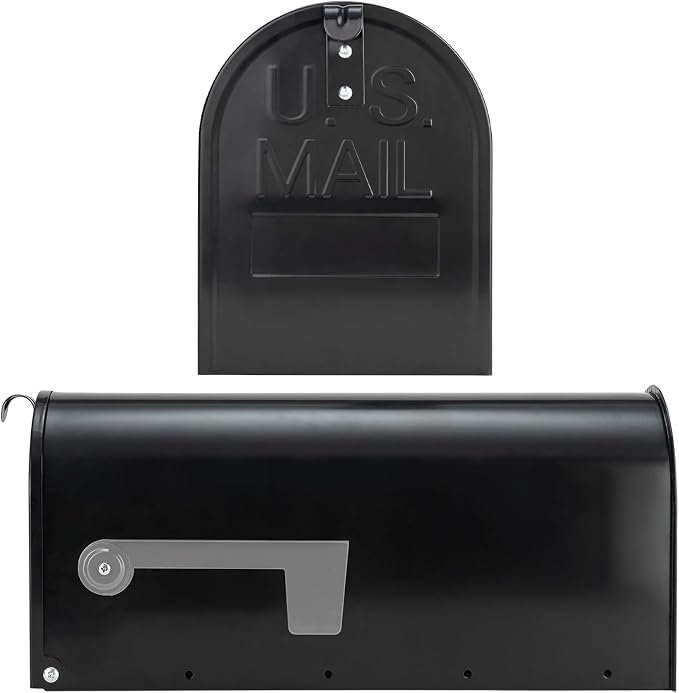 Black Post-Mount Mailboxes for Outside, RAINHOL Metal Mailbox, Galvanized Steel Outside Mail Boxes, Medium Capacity, 19 x 8.7 x 6.7 Inches