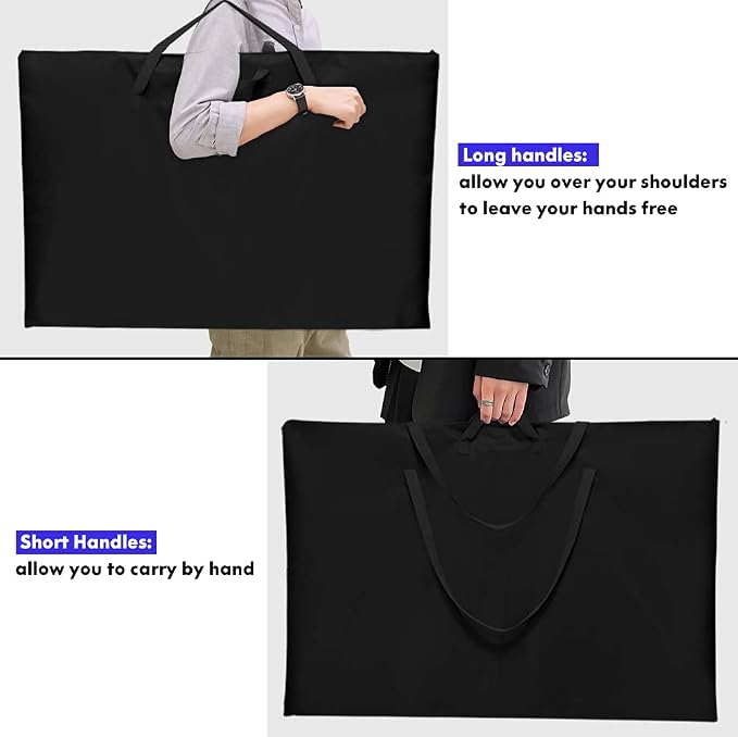 ZKOO 24 x 36 Inch Art Portfolio Bag, Large Size Art Case Light Weight Waterproof Poster Board Storage Bag, Studio Portfolio Tote for Artwork, Poster, Sketch Drawing, Canvas (Black, 2 Pack)