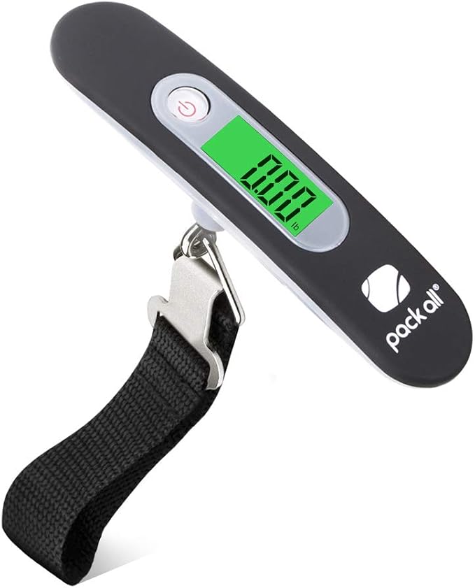 pack all Digital Luggage Scale for Travel, 110Lbs Capacity, 0.1Lb Precision | Handheld, Backlit LCD Display, Lb/Kg/Oz/g Conversion, Tare Function, Battery Included, Black