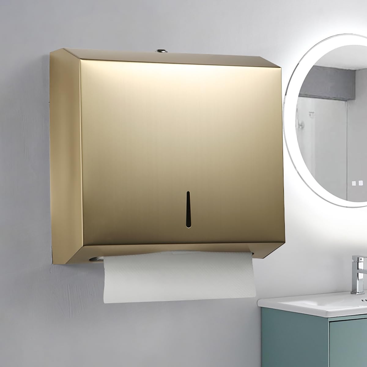 Comercial Paper Towel Dispenser Wall Mount, Stainless Steel Hand Towel Dispenser with Lock, Trifold/C Fold Paper Towel Holder for Bathroom Kitchen Office Public Places, Large Capacity Tissue Holder