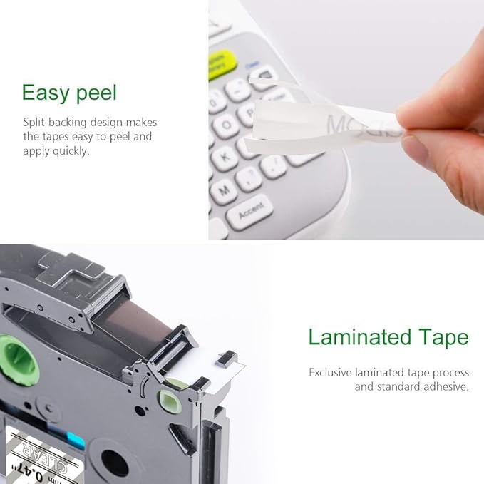 12mm 1/2" Laminated White on Clear Label Tape Tze-135 Compatible with Brother PTouch Label Maker PT D210 D200 H110, 0.47" x 26.2', 3-Pack tz Label Refill