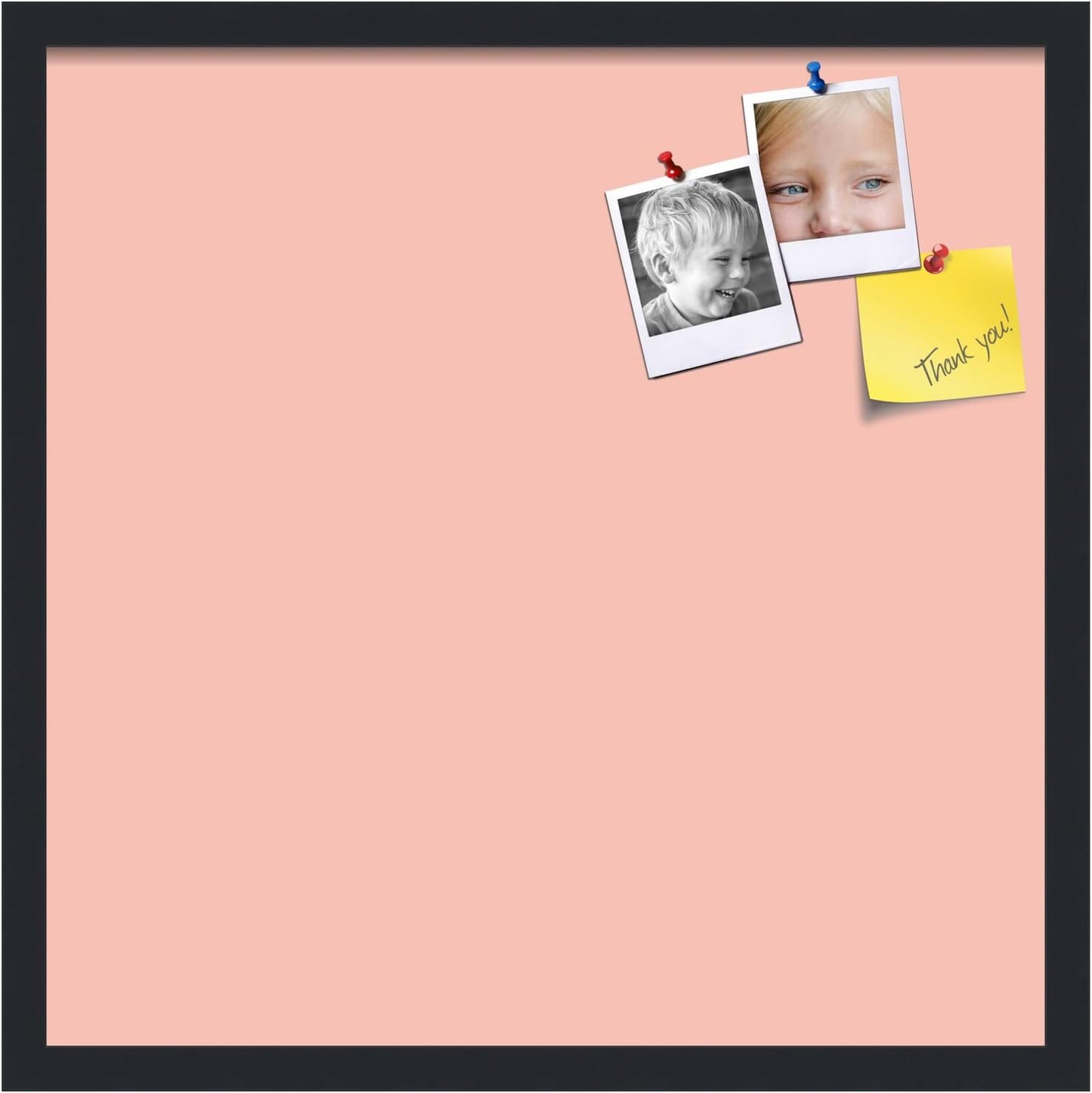 PinPix 22x22 Inch Cork Bulletin Board. This Decorative Framed Pin Board Comes with Pink Pastel Design and a Satin Black Frame. Ideal for Home Office Decor or Message Board (PinPix-1813)