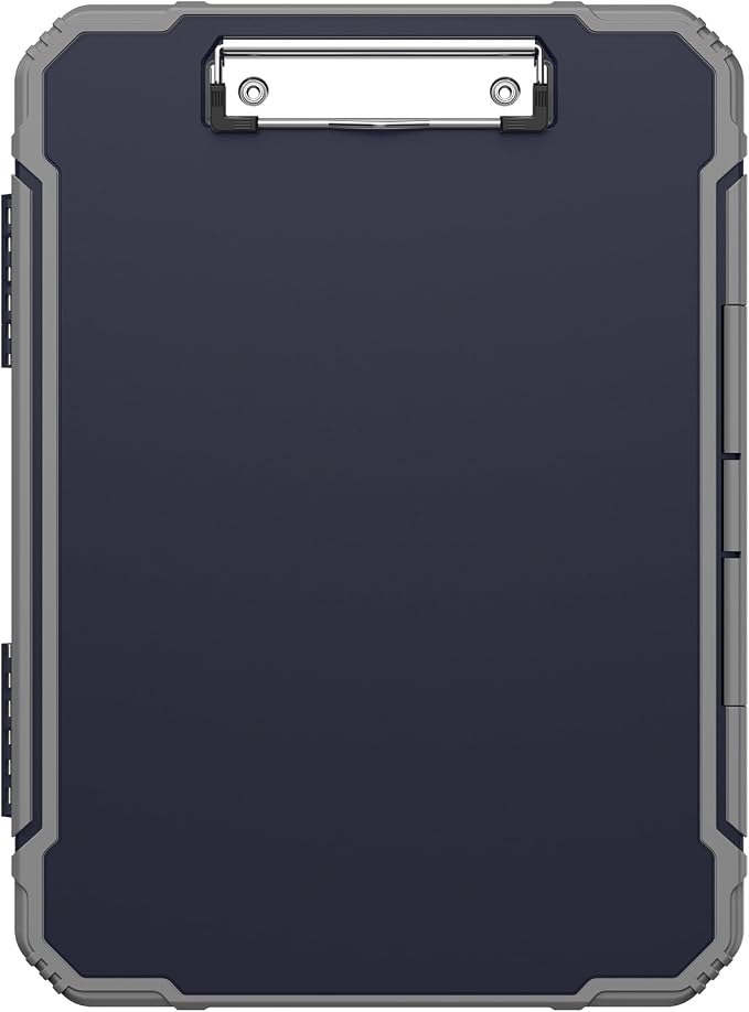 Meiikun Clipboard with Storage, Rugged Shockproof Protective, Internal Pen Pouch & Metal Clip, Heavy Duty Plastic Clip Boards 8.5x11, High Capacity Contractor Folder for School Office (Navy)